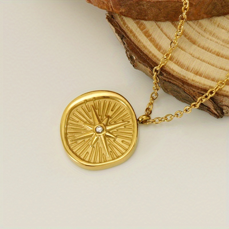 Women's Vintage-Style Octagonal Pendant Necklace, Stainless Steel
