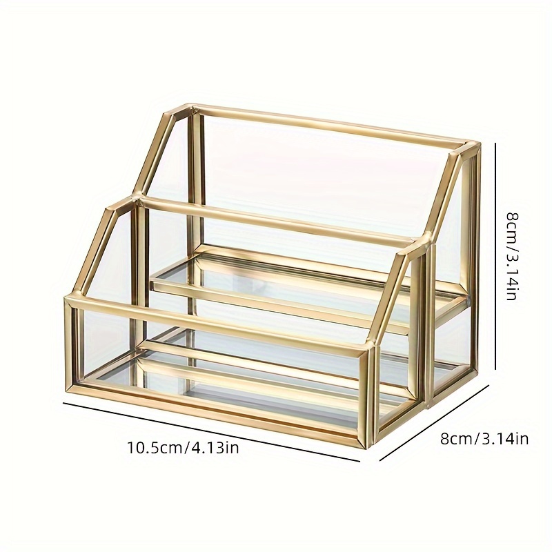 E-shop Ein goldener Metall-Glas--Halter-Displayständer, geeignet für Schreibtische, mit 2 Fächern