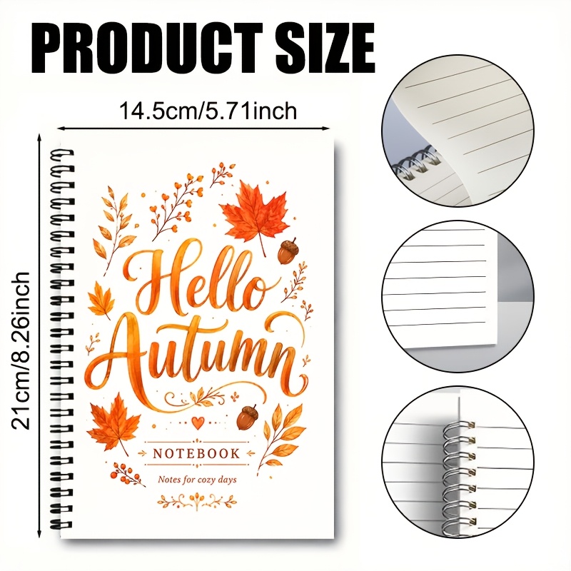 TEMU Literary Autumn Maple Leaf Decorative Coil Notebook, Background Enhancing Autumn Atmosphere Journal, Suitable For Task Organization Writing