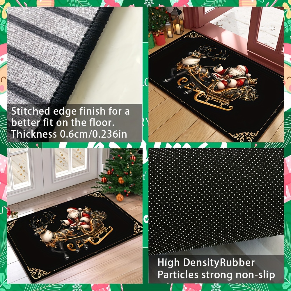 merry christmas welcome doormat 6mm thick non slip machine washable black golden elk design     decor   for christmas details 4