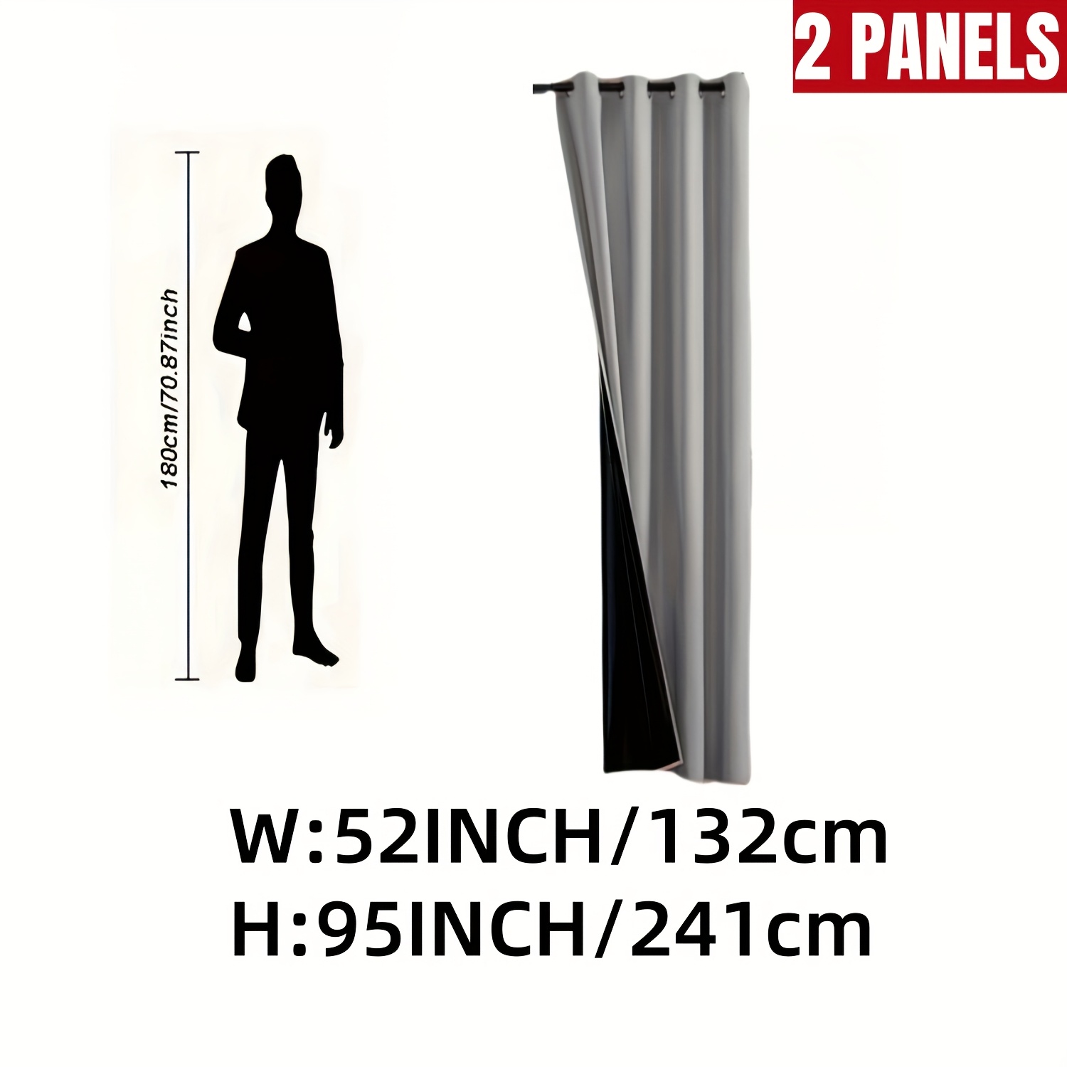 E-shop 2 Paneele, 100% Verdunkelung Privatsphäre Schutz Polyester Vorhänge mit Folienverklebung, Ösen-Aufhängemethode, für Schlafzimmer und Wohnzimmer