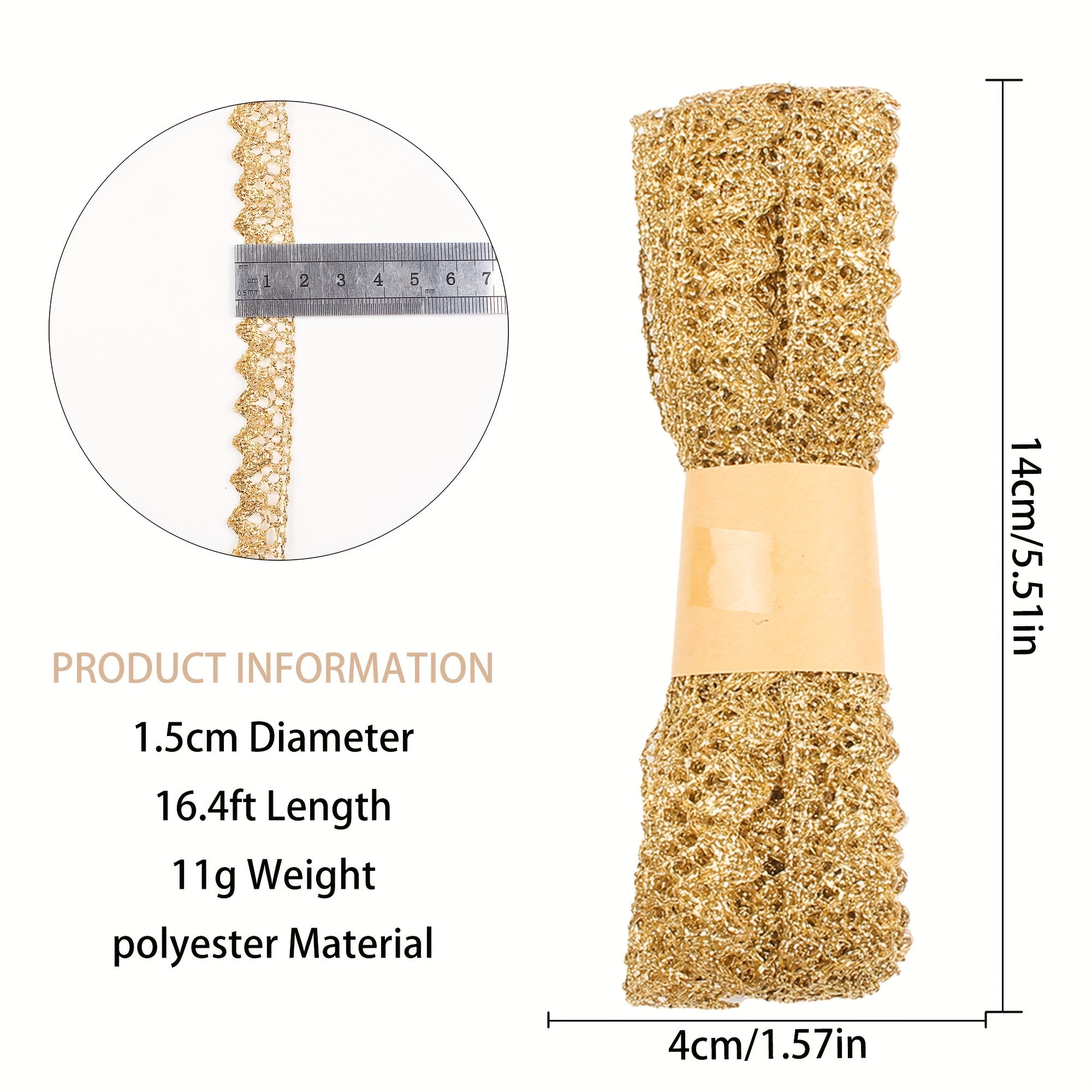 1 Roll Golden Shimmering Sequined Ribbon Trim, For Stage Performance, Party Role-playing, Wedding Dress, Sewing Clothing Additions 5m