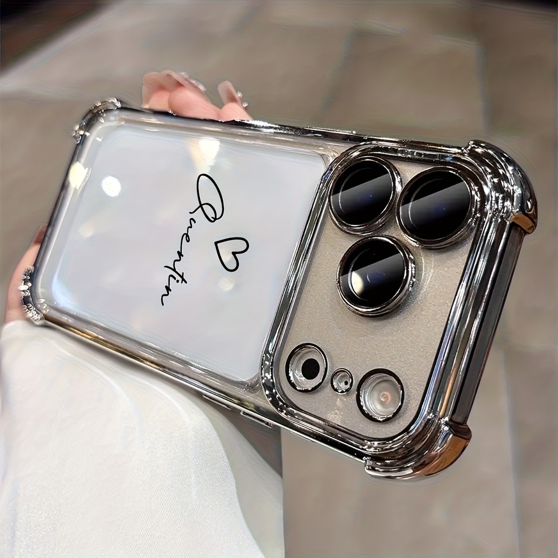 TEMU Phone Case: Luxury Electroplate Shockproof Clear Phone Case Film Glass Lens Protector Personalized Customized Name Compatible With Iphone 17 16