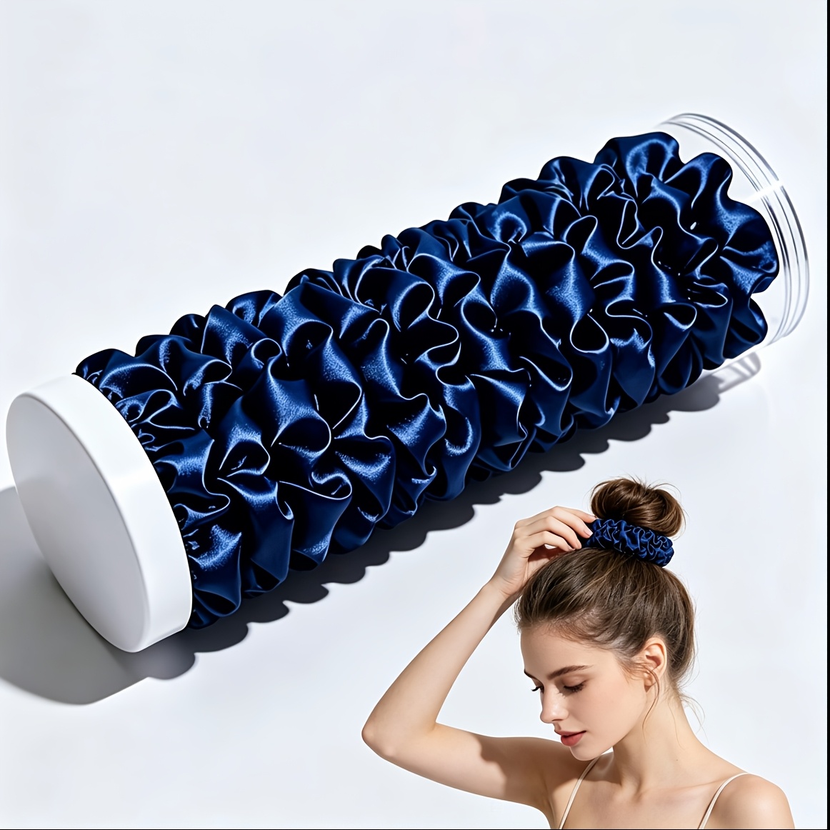 TEMU 10pcs Simple And Elegant Dark Blue Satin Hair Ties For High Ponytails And Buns, Durable Large Hair Loops
