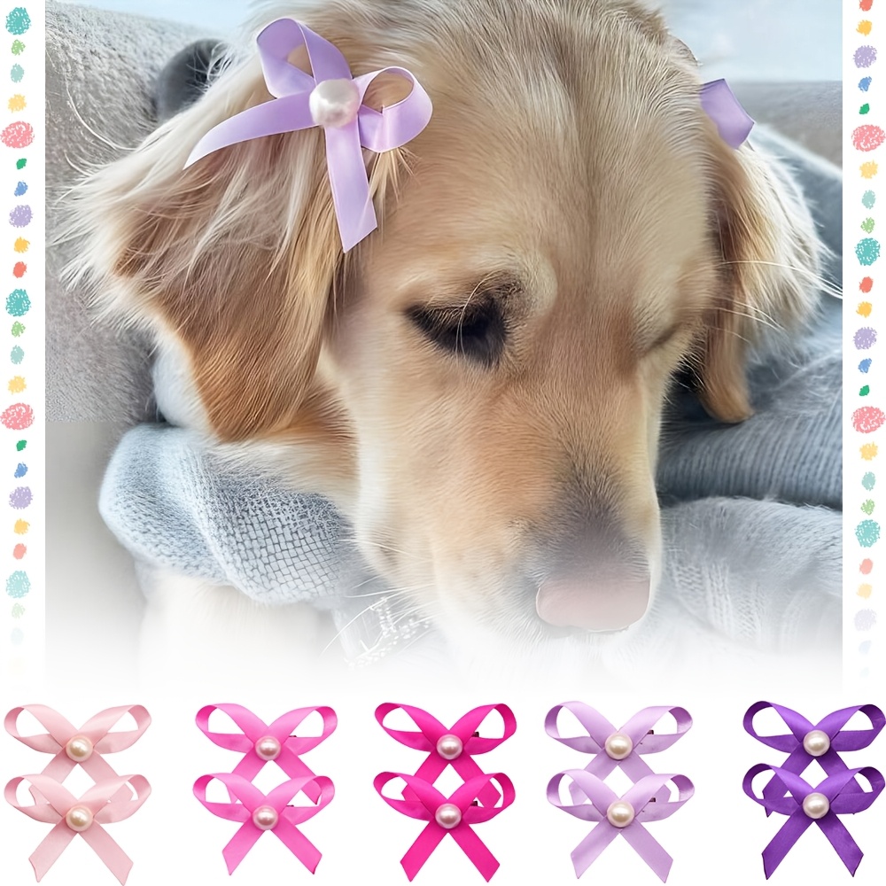 TEMU 10pcs Solid Color Dog Hair Clips With Pearls Handmade Dog Bows Mixed Colors Pet Hairpins For Dogs And Cats Halloween Decorate Christmas Decorate