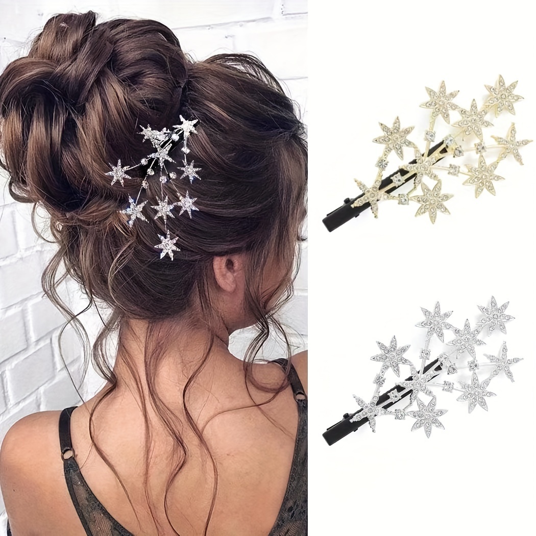 

Elegant 2- Hair Clips With Rhinestones, Alloy Metal Starburst Barrettes For Women, Hair Accessories For And - Over 15 Years Old