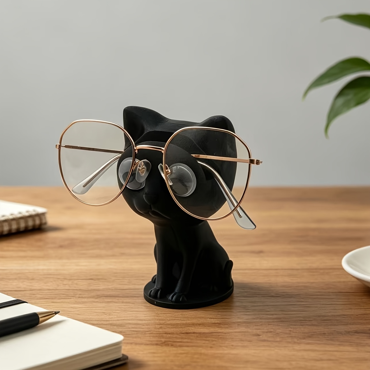 TEMU 1pc, Large Size 11cm High 3d Printed Black Cat Glasses Frame, Desktop Storage Box With Glasses Holder, Suitable For Bedside, Porch, Office Home