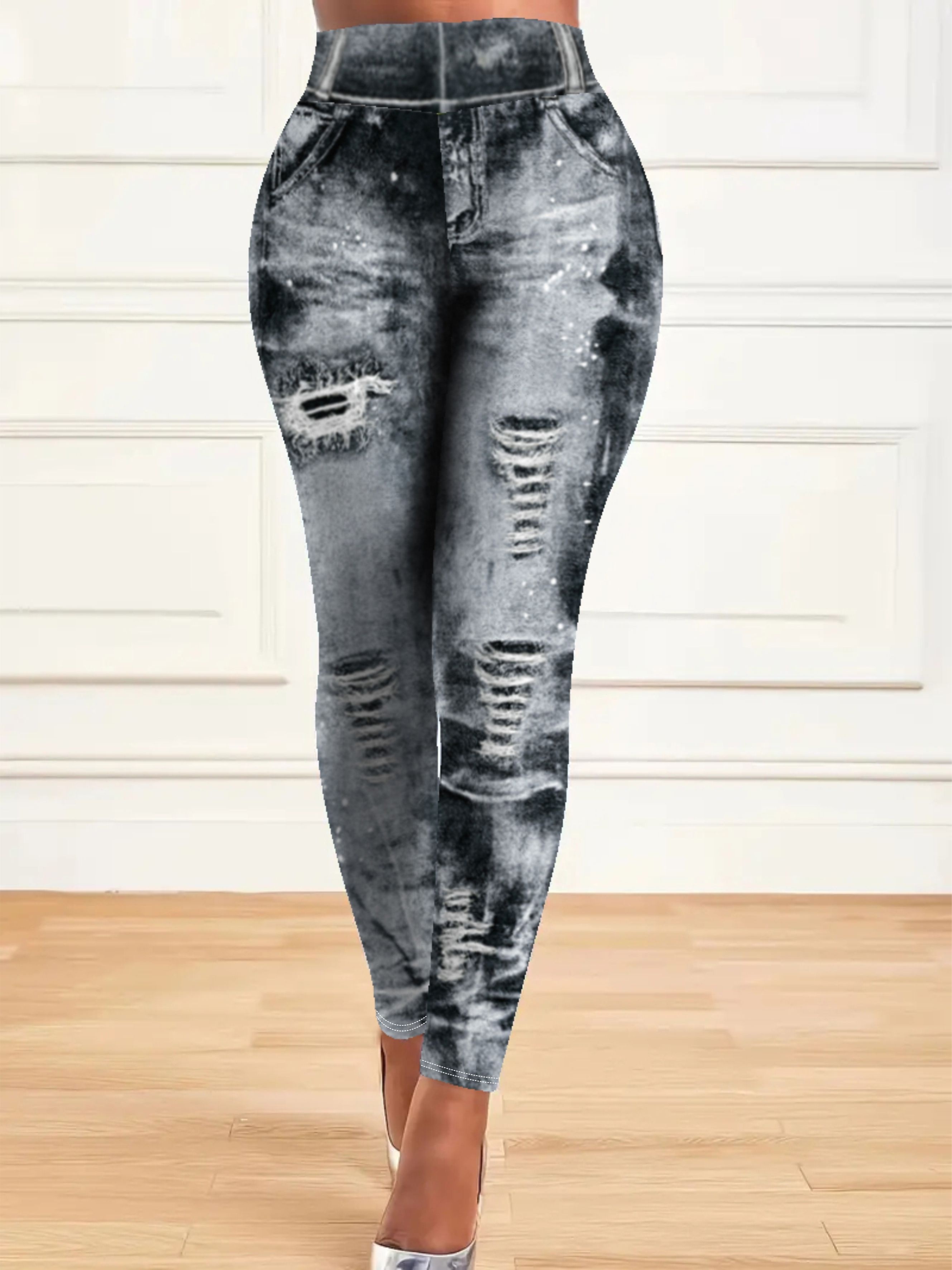Plus Size All Over Print Skinny Leggings, Casual High Waist Stretchy Leggings, Women's Plus Size Clothing