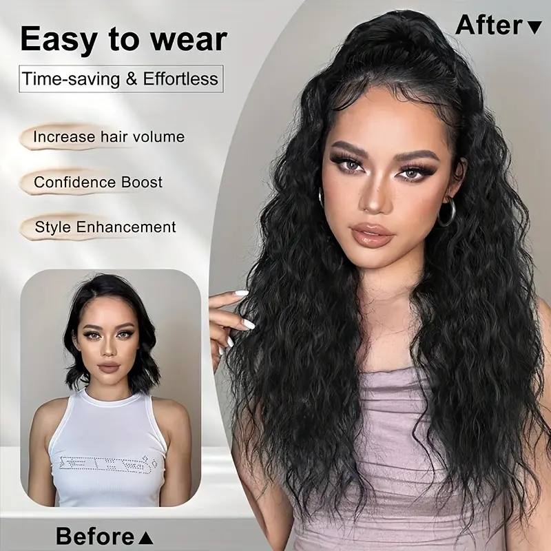 18 deep wave corn clip in ponytail extension for women high temperature synthetic hairpiece with drawstring layered wavy afro for daily wear parties hair accessories details 3