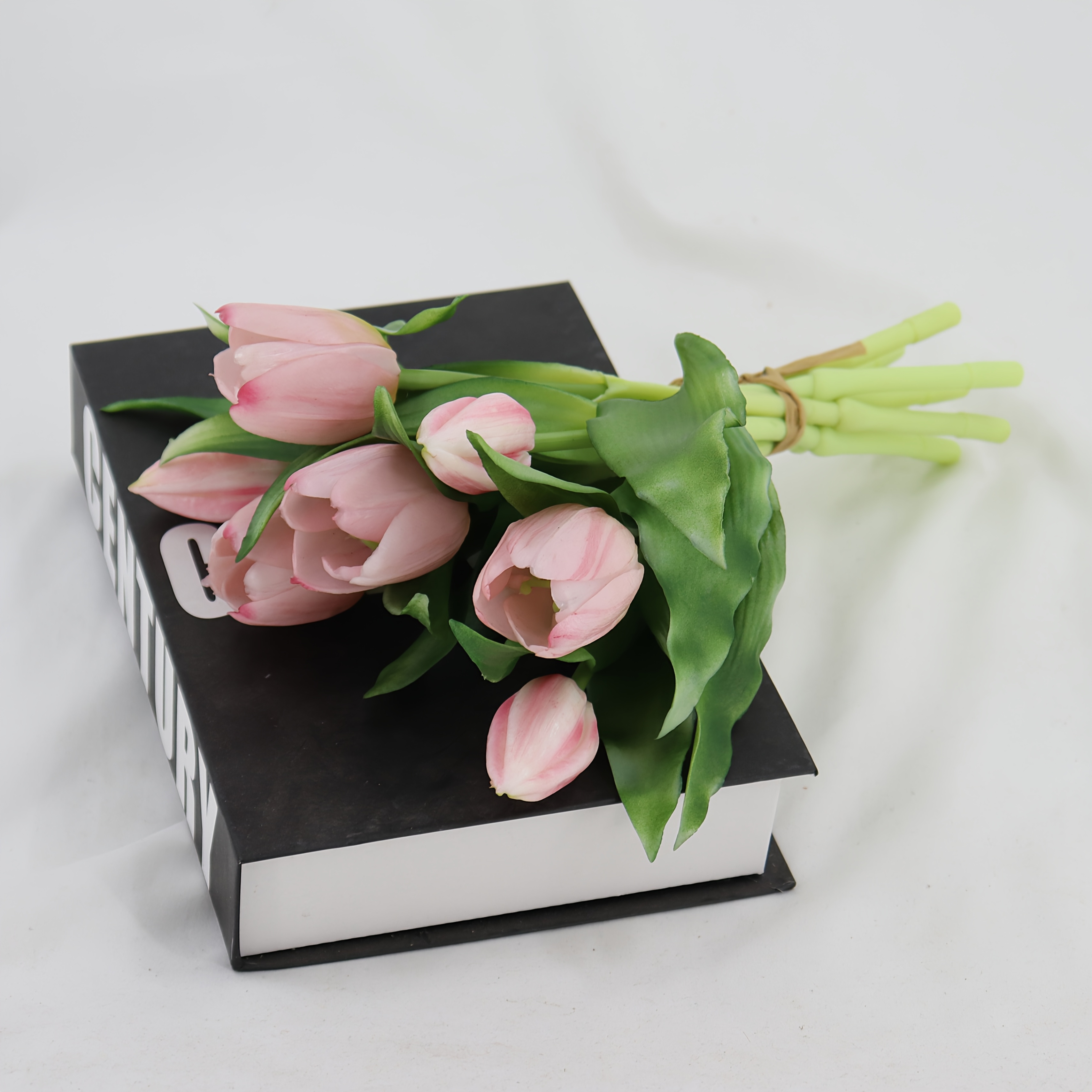 Image of Artificial Tulip Set (4 And 3 Buds): Soft Pvc Short Stem Mini Bouquet With Real Touch. Perfect For Home Office Decor, Wedding, Bridal Shower, Anniversary, And Valentine's Day Gifts