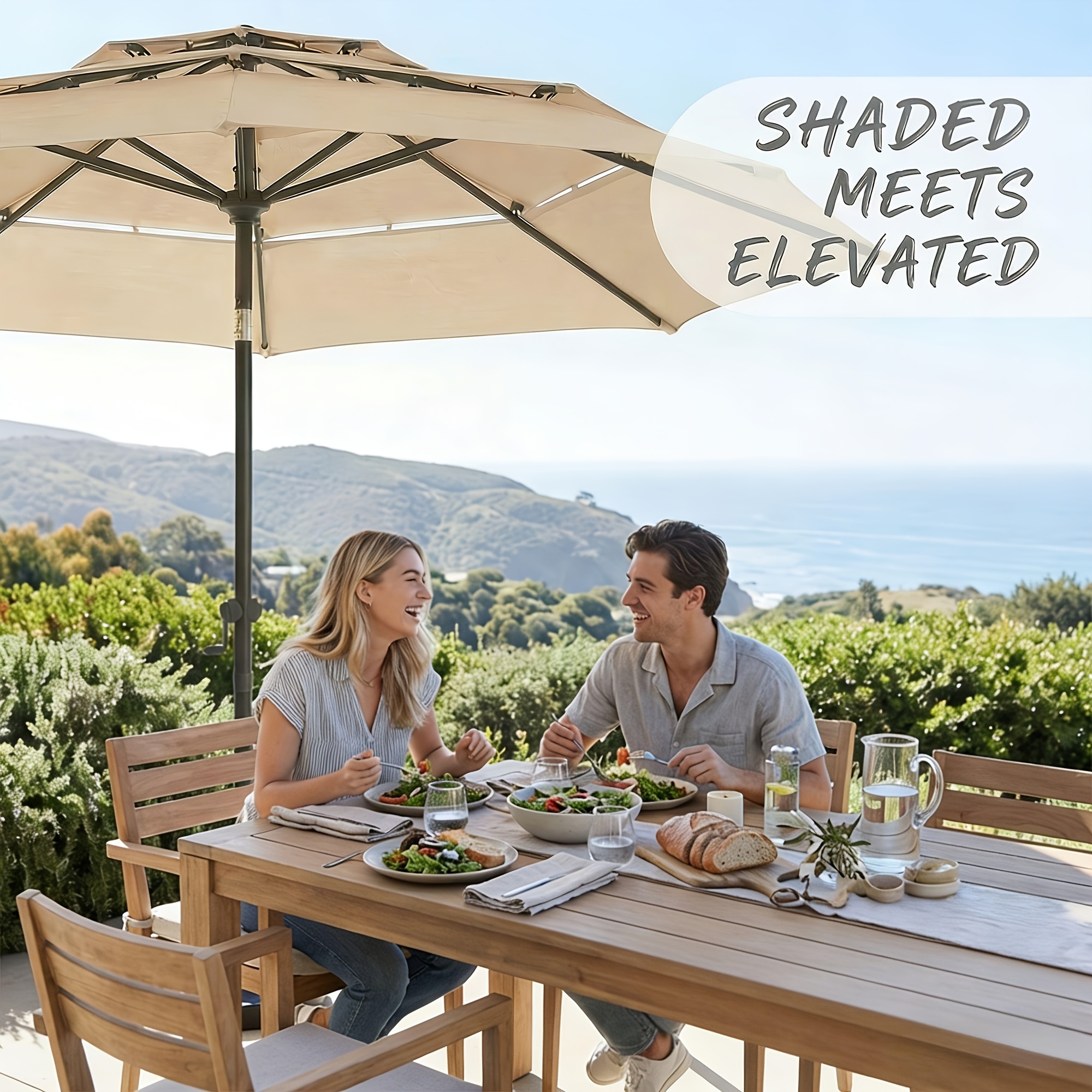 10Ft 3 Tiers Market Umbrella Patio Umbrella Outdoor Table Umbrella With Ventilation, Outdoor Umbrella For Patio, Pool Umbrella, Polyester Canopy, Suitable For Patio, Pool, Garden, Backyard, Deck, Base Not Include, Father'S Day Gift