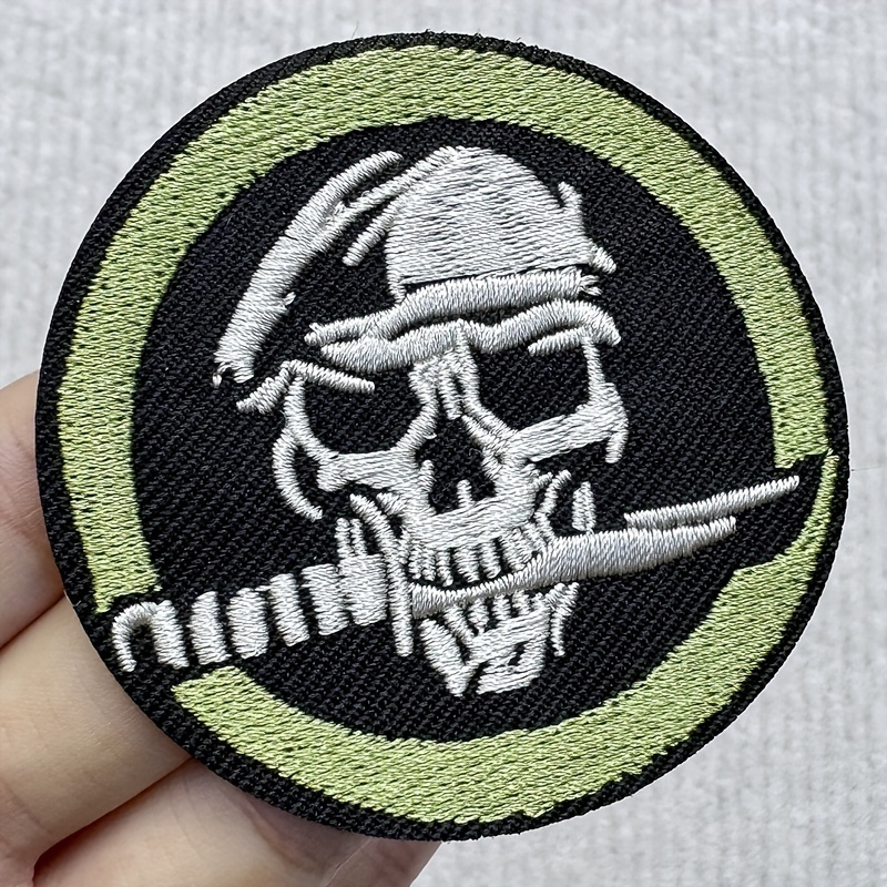 

1 Pack Skeleton Soldier Embroidered Iron-on Patch, Military-themed Applique For Clothing And Accessories, Novelty Cartoon Army Badge For Diy Personalization On Denim, Bags, And Caps