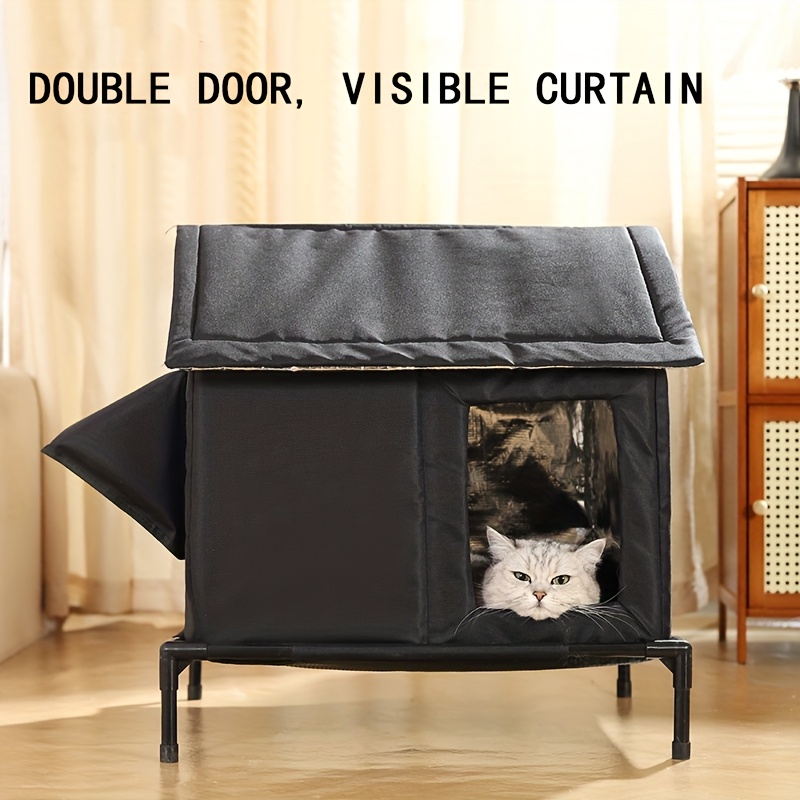 GUUSII HOME Verhoogd kattenbed Kattenhangmat Groot vrijstaand Hondenbed voor kleine honden Huisdier Kattenbank met metalen draagframe Kattenligbank Verhoogd kattenbed 64X40X19 cm (Grijze