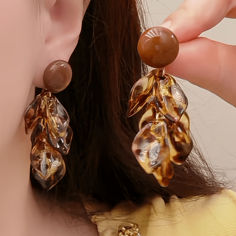 TEMU 1 Pair Western Style Fashion Premium Leopard Petal Tassel Women's Earrings, Suitable For Daily Wear, Gift, Party