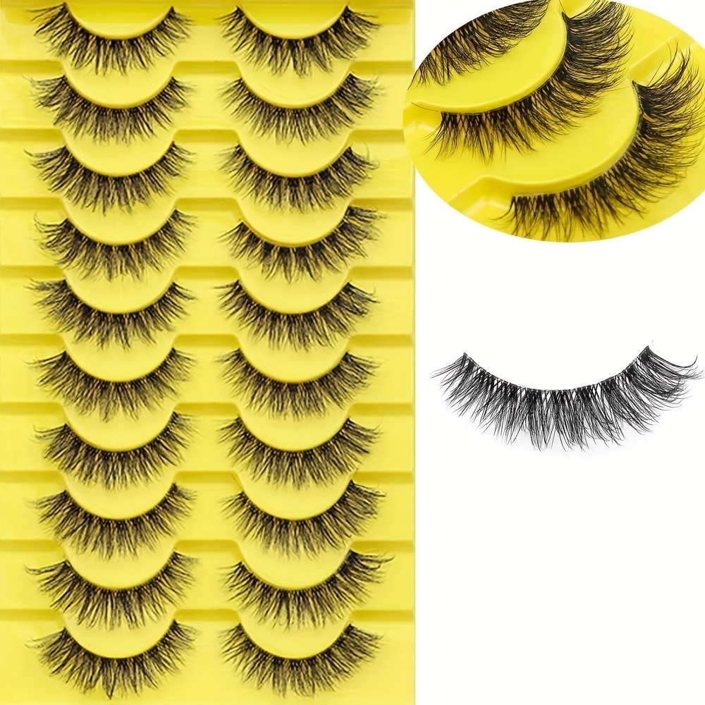 Image of Yokpn 10 Pairs 3d Mink Lashes Natural Short Transparent Terrier Lashes Clear Band Soft Eyelashes Extension