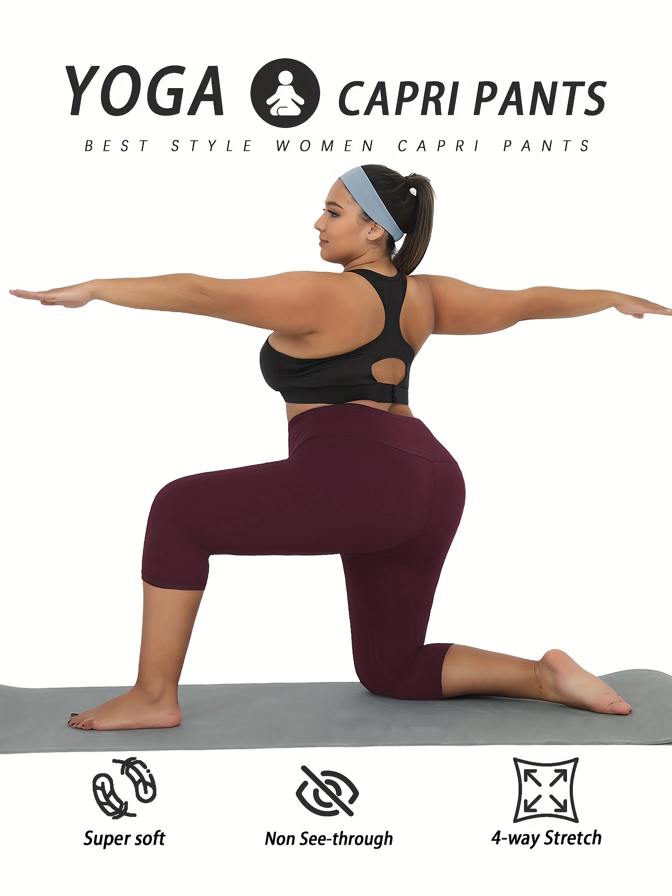 Plus Size Leggings For Women, Super Soft High Waisted Tummy Control Yoga Capri Pants, No See Through Workout Running Leggings