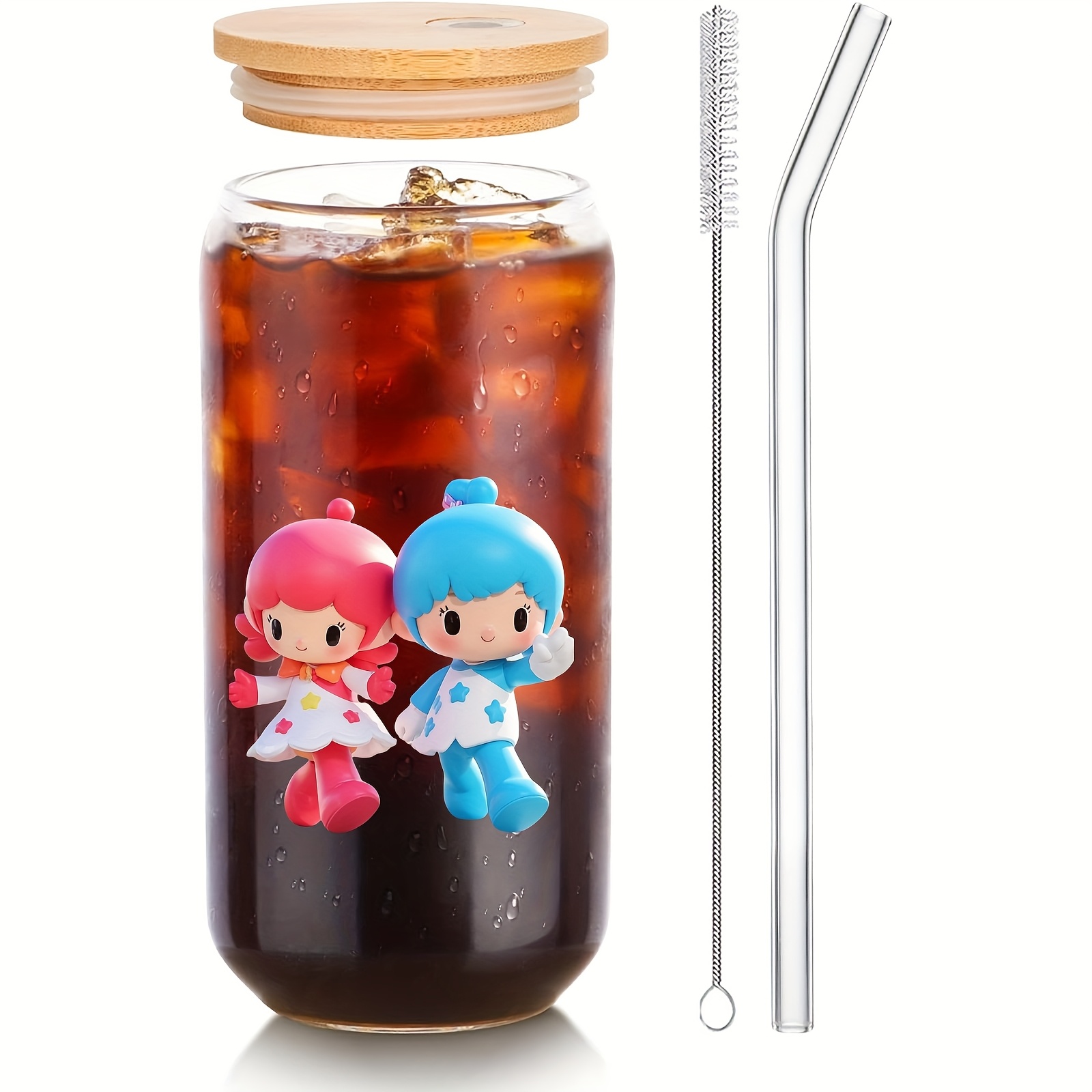 glass cup with lid and straw for   cute glassware set ideal gift for friend child     iced drinking   boba and diy beverage contain 4pcs Product details 1