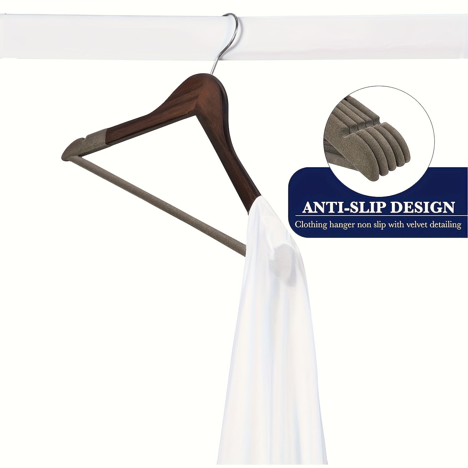8 High-Quality Velvet Wooden Hangers Made of Maple, Designed for Men'S Suits - Non-Slip Hangers - Luxurious Natural Wood And Velvet Hangers for Hanging Pants, Suits, Dresses, And Skirts - Featuring Non-Slip Chrome Hooks, Shoulder Notches