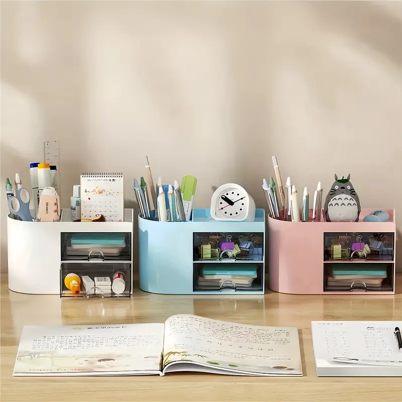desktop pen holder storage drawer organizer dual drawer stationery cosmetics jewelry shelf for office desk perfect gift for back to thanksgiving halloween christmas and more Product details 5