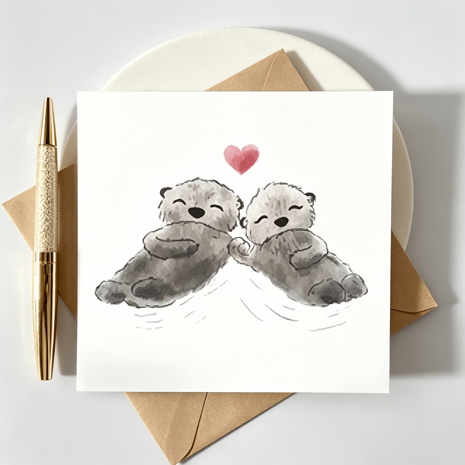 An Otter Love Card - Cute Hand-painted Design, Suitable For Couples, Valentine's Day, Engagements, Weddings, And Anniversaries, Unique Gift Ideas (greeting Cards And Envelopes)
