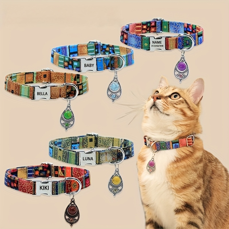A Personalized Bohemian-Style Pet Collar with a Metal Buckle, Customizable Name And Phone Number Tag, Adjustable Anti-Loss Cat Collar, Soft, Comfortable, And Durable Accessory, Ideal for Outdoor Dog Walking, Perfect Gift for Medium And Small Dogs!