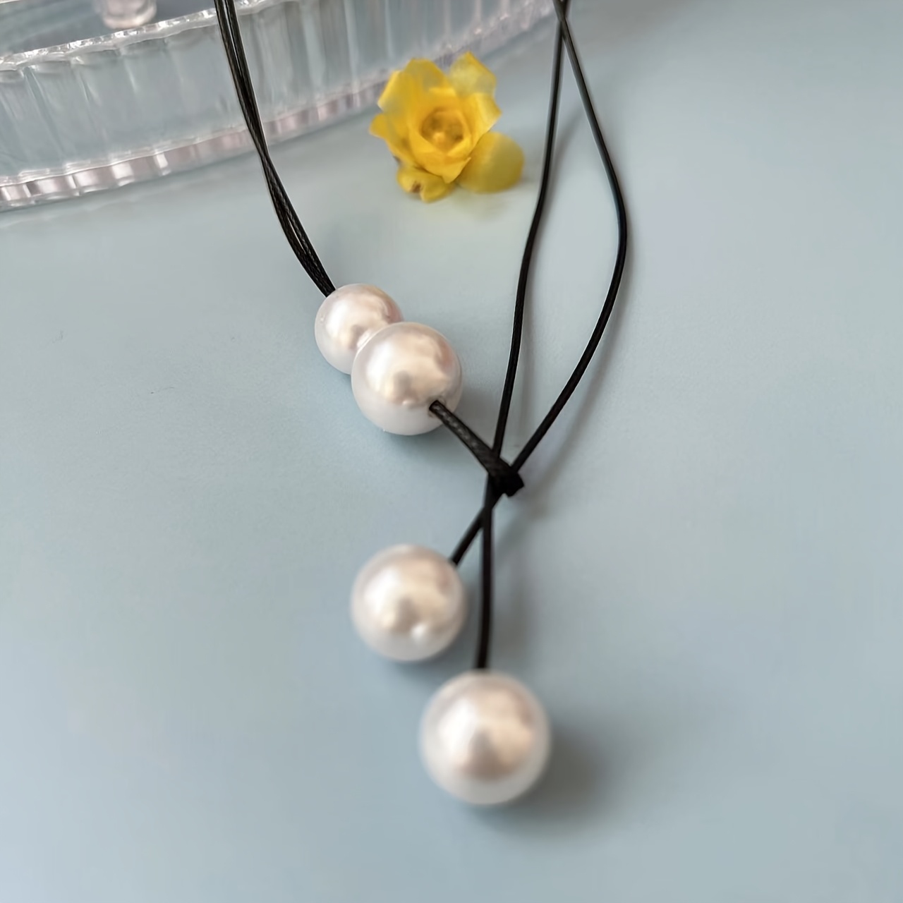 Double Layer Waxed Thread & Artificial Necklace Minimalist for Women