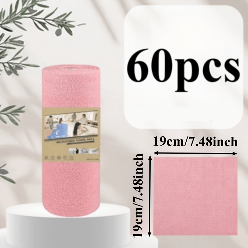 TEMU 1 Roll 60pcs Pink Reusable Portable Cleaning Cloths, Essential For Weekend Cleaning. Tear-off Dry And Wet All-purpose Dish Towels, Absorbent And