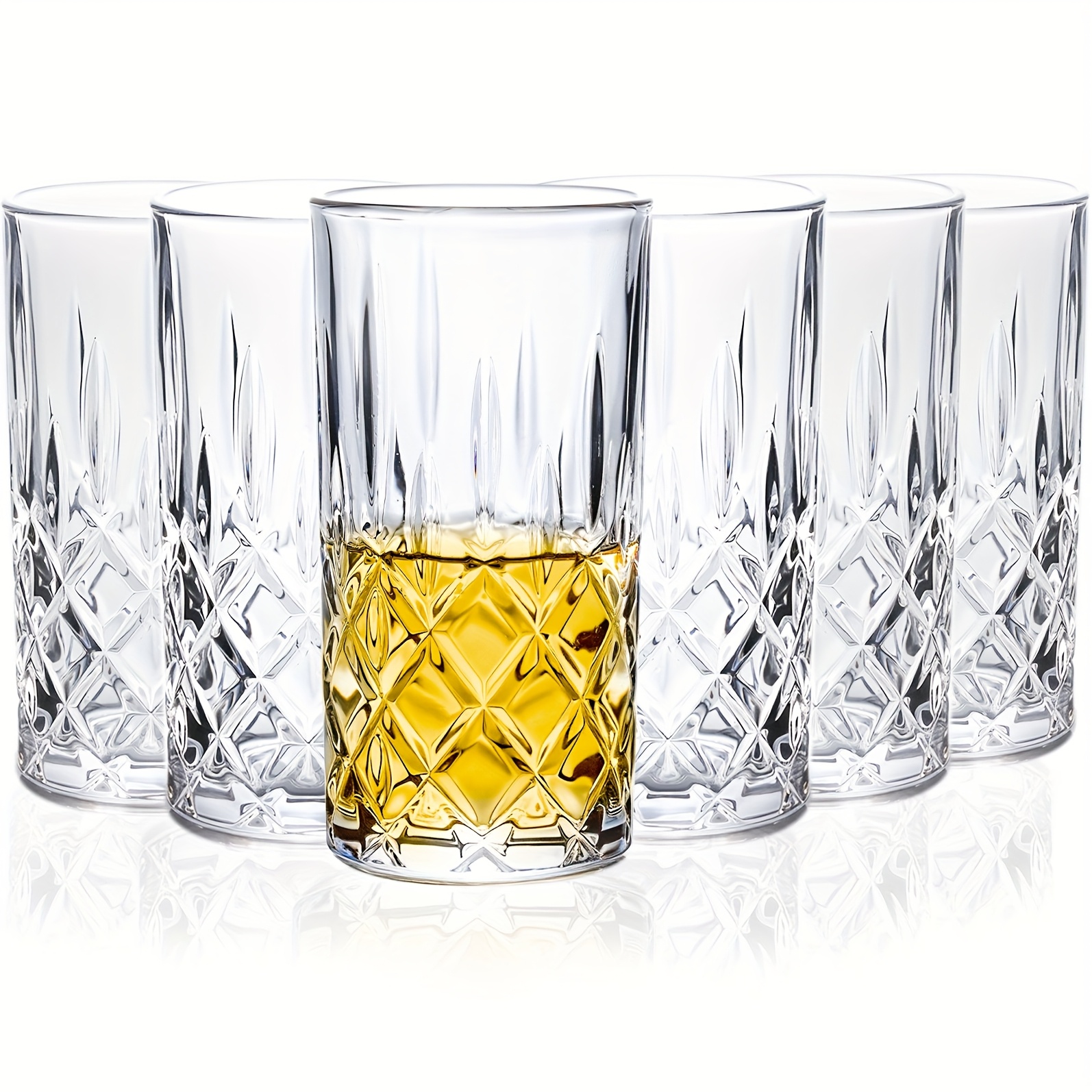 TEMU Fbl&hm 14oz Highball Glass - Drinking Glasses - Set Of 6 - Highball Tumblers - Glass Crystal Tumbler - For Water, Juice, Beer, Mixed Roostertails, Moo Glass, Tom Bar Glassware
