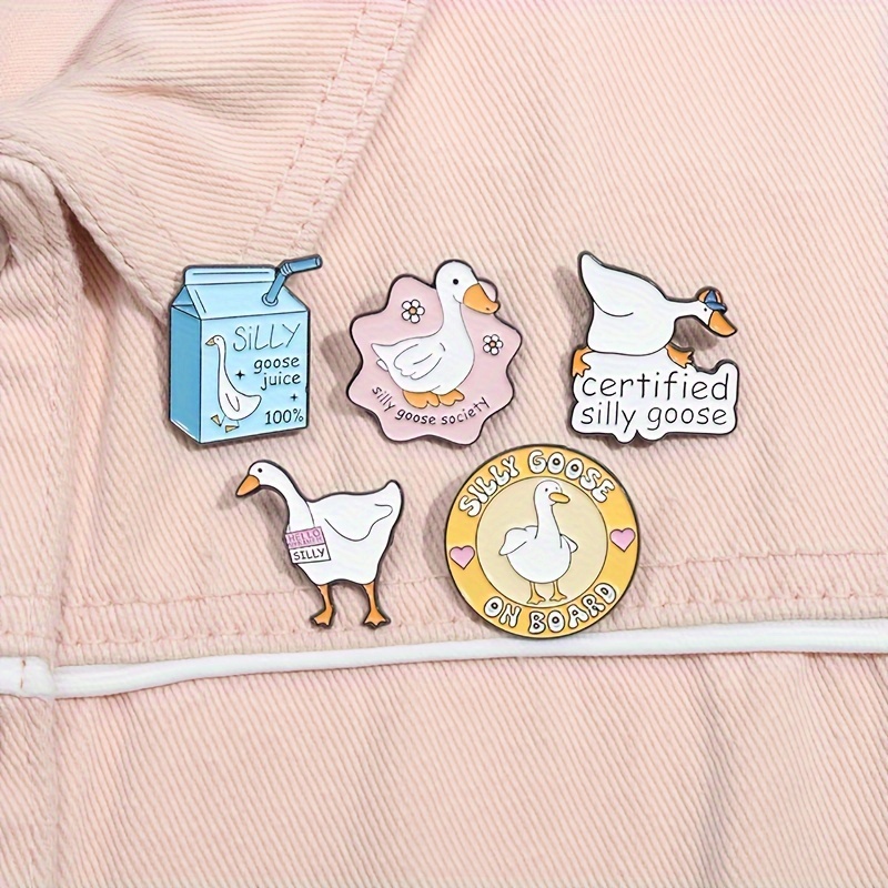 

1/6pcs Cute Cartoon Style Enamel Lapel Pins, White Goose Alloy Badges For Backpack, Coat, Cap Decoration, Brooch Faux Jewelry