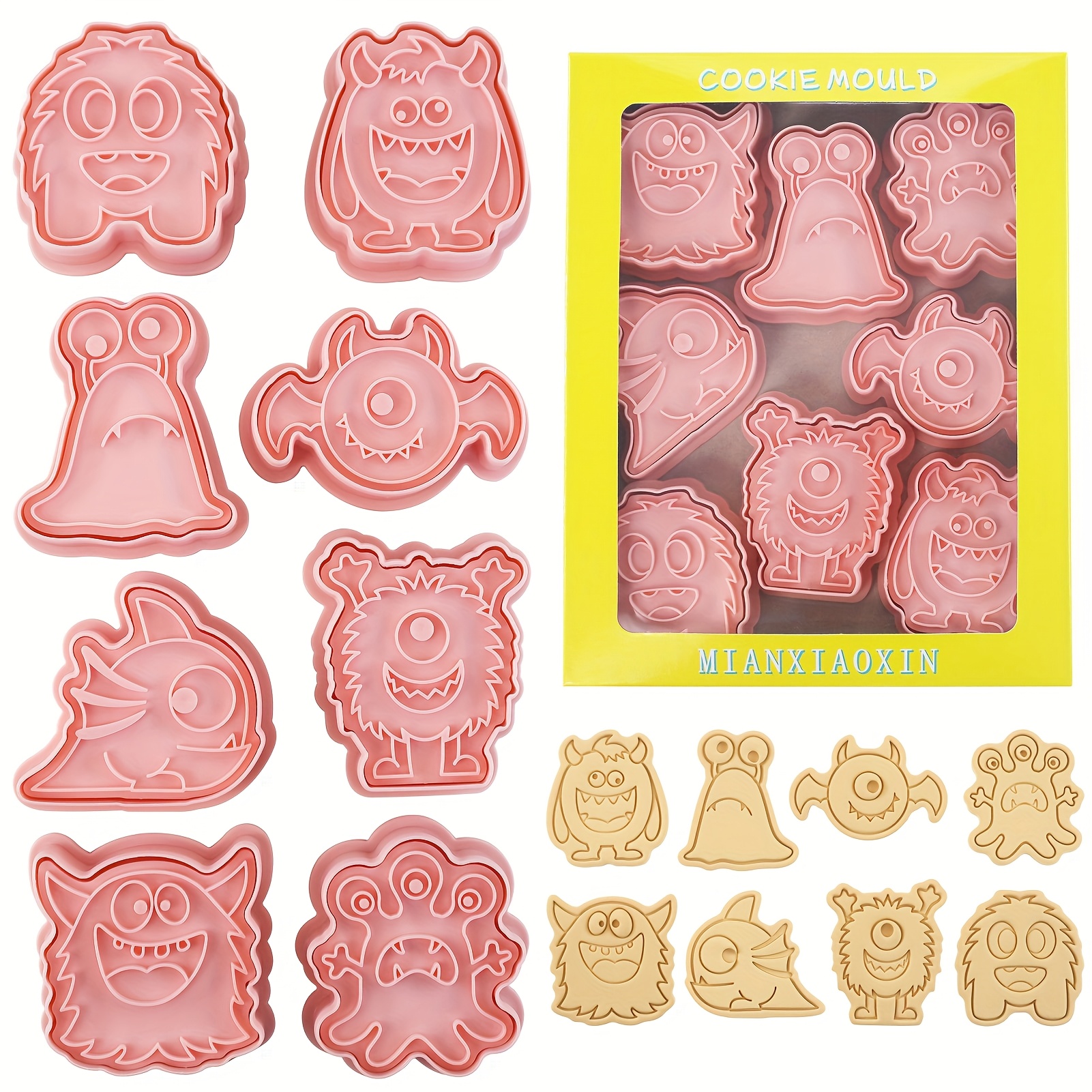 Image of 8pcs Set Monster Cookie Cutters 3d Cute Shapes Cookie Molds For Halloween, Thanksgiving, Christmas Decorations