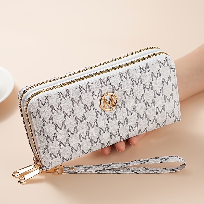 TEMU Women' Zipper Wristlet Clutch, Women's Wallet, Print Clutch Purse With Golden Metal Logo, Large Capacity Phone Holder, Multi-functional Card &