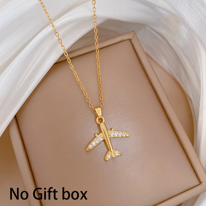 Image of 1pc Stainless Steel Fashion Airplane Pendant Necklace, Suitable For Women' Wear, Collarbone Chain Jewelry Gift