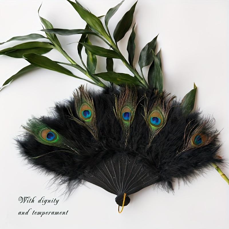 

Vintage Peacock Feather Folding Fan - Elegant Chinese Style Wall Decor, Perfect For Weddings & Parties