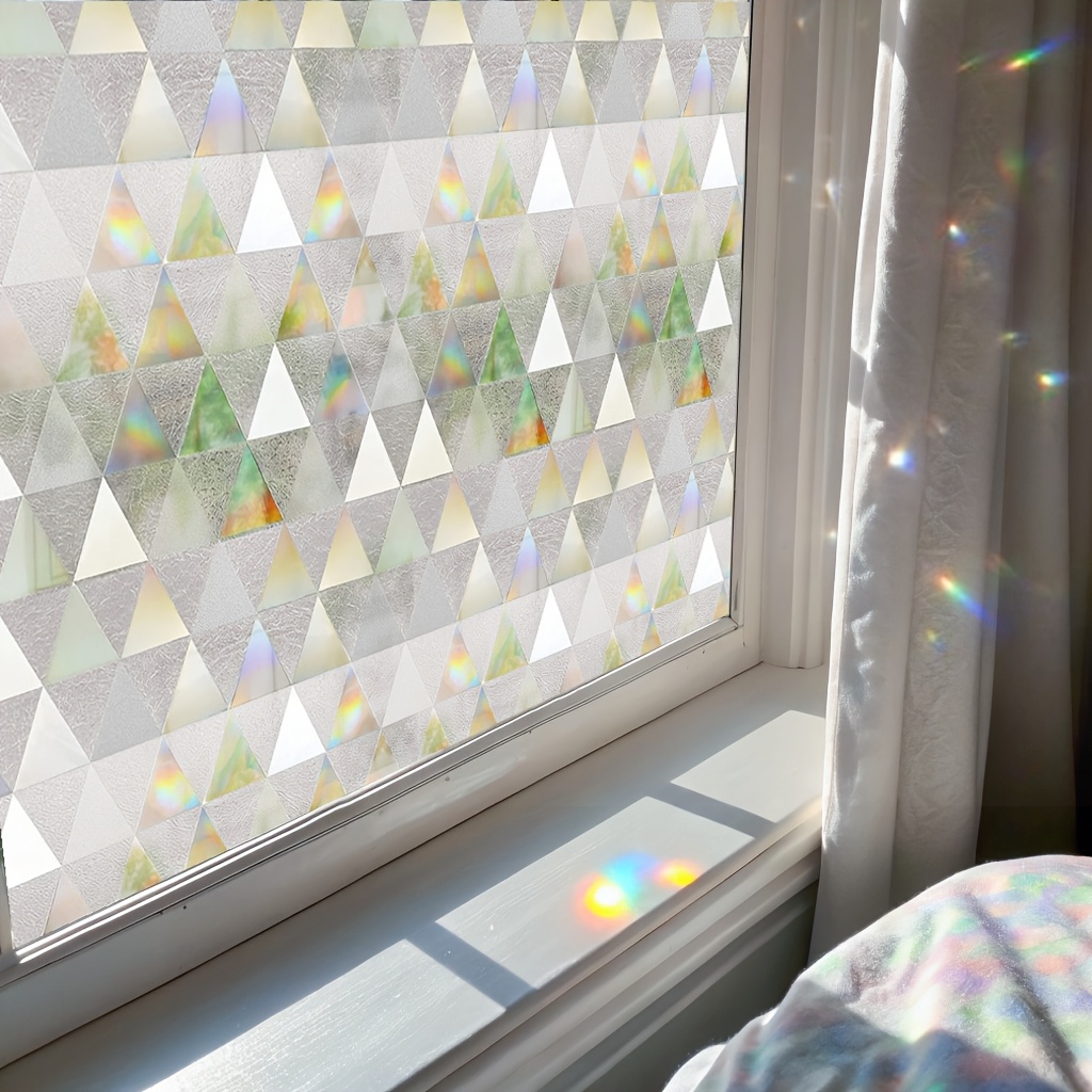 TEMU Window Privacy Film, Stained Glass Rainbow Privacy Clings For Glass Window, Static Cling Decorative Door Covering, Non-adhesive Blocking Prism
