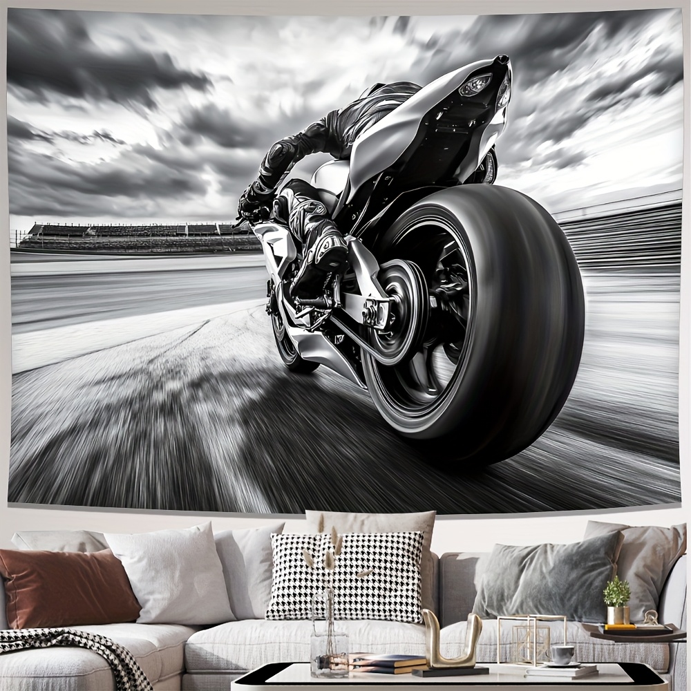 TEMU 2d Flat, 2d Flat, 1pc Background Cloth, Showcasing A Powerful Motorcycle And Turning , With Exquisite Details And High Contrast, Suitable For