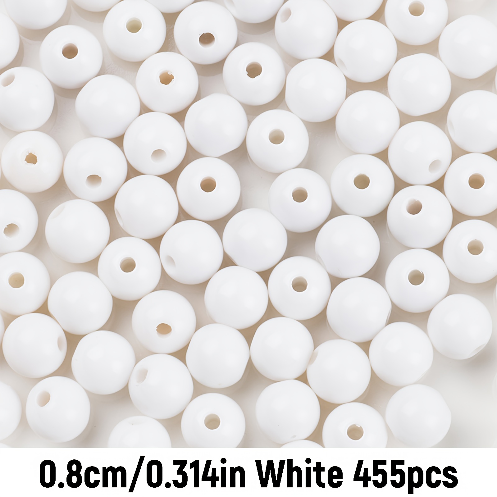 E-shop 655/455 Stück (6mm/8mm) Weiße Acryl-Rundperlen mit vorgebohrten Löchern - Ideal für DIY-Schmuckherstellung, Armband & Halskettengestaltung -