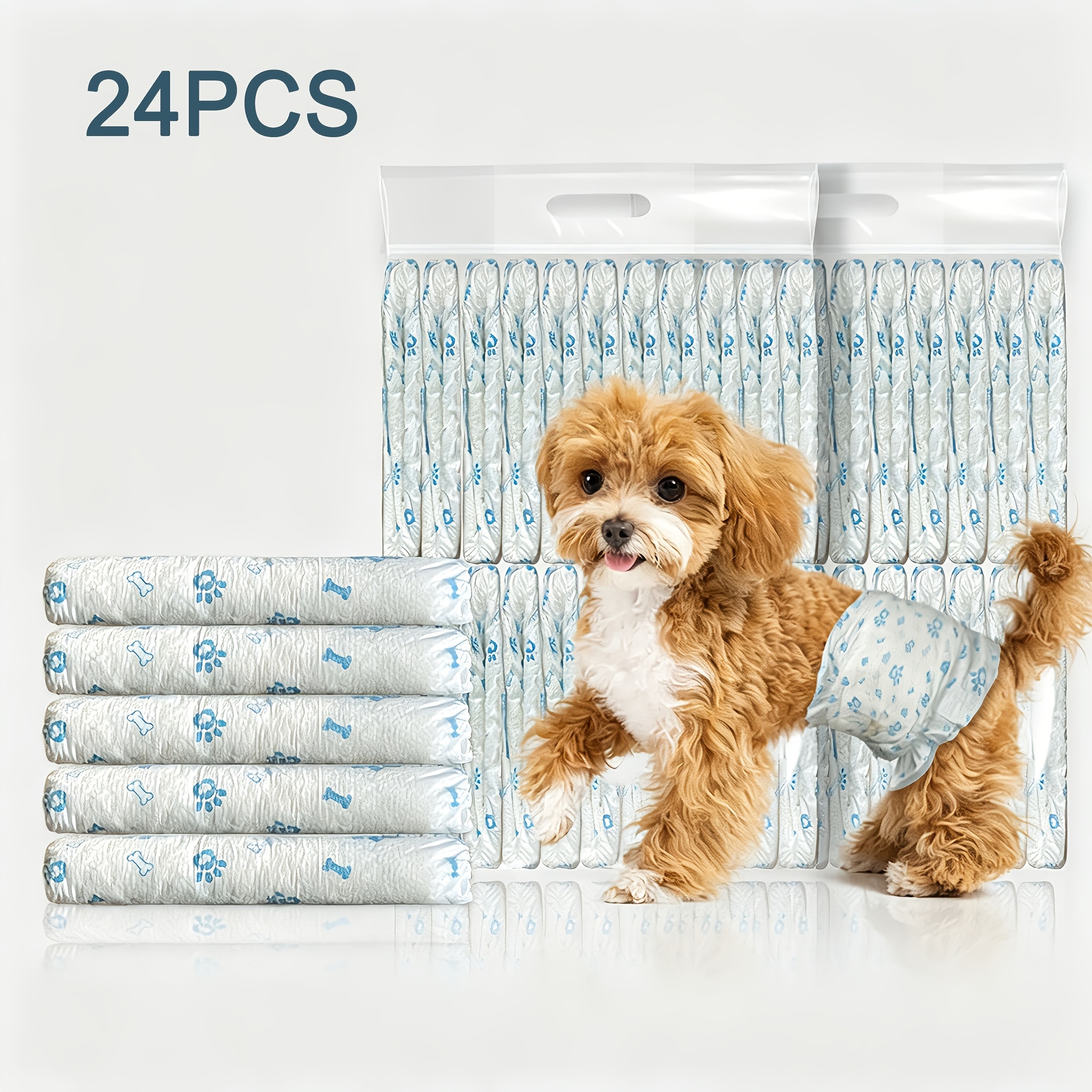 TEMU 24pcs Male Dog Diapers Wraps With Indicator, Breathable Absorbent & Leak-proof, Available, Great For Puppies, Senior Incontinence, Travel,