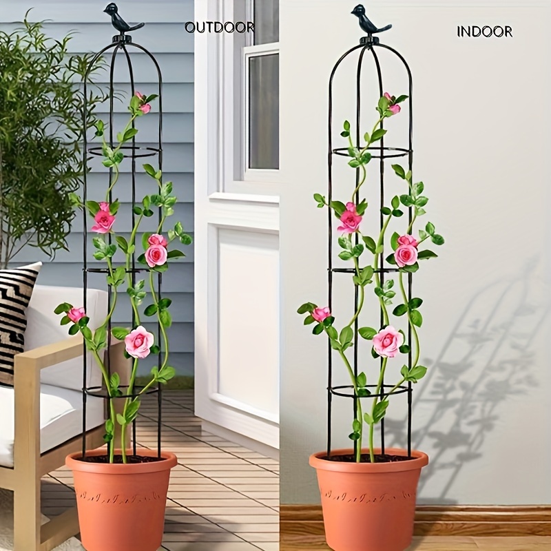 

Adjustable Garden Trellis For Climbing Plants - Multifunctional Plastic And Fiberglass Support Cage For Potted Flowers, - Indoor Home And Patio Decor Plant Tower With Bird Detail