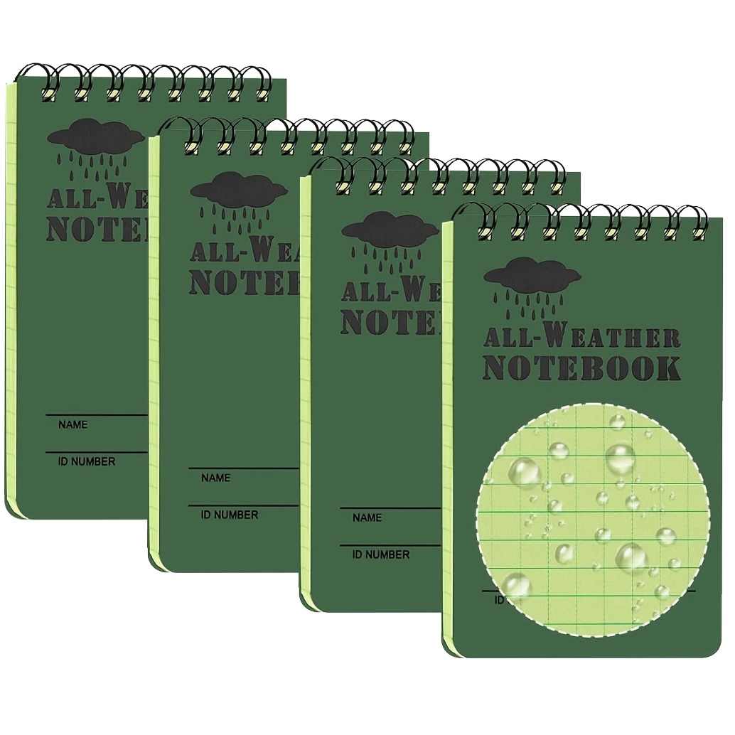 Set Of 4 Notebooks Measuring 3x5 Inches, Designed For All Weather . Perfect For Down Notes , Made From , Ideal For Office Use And (color: Green)