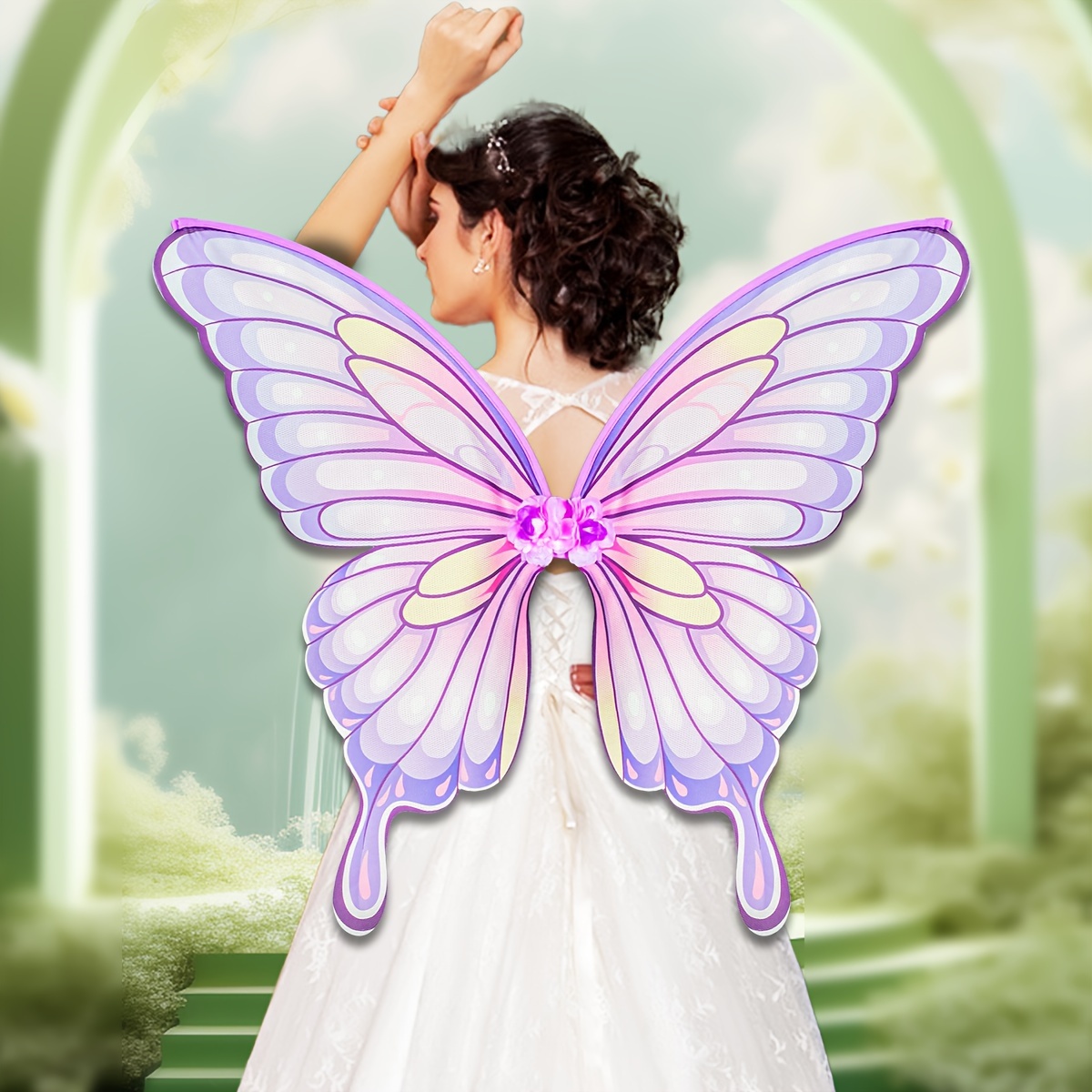 Kids Sparkling Butterfly Wing Asymmetrical Elf Fairy Wings w/Shoulder Straps