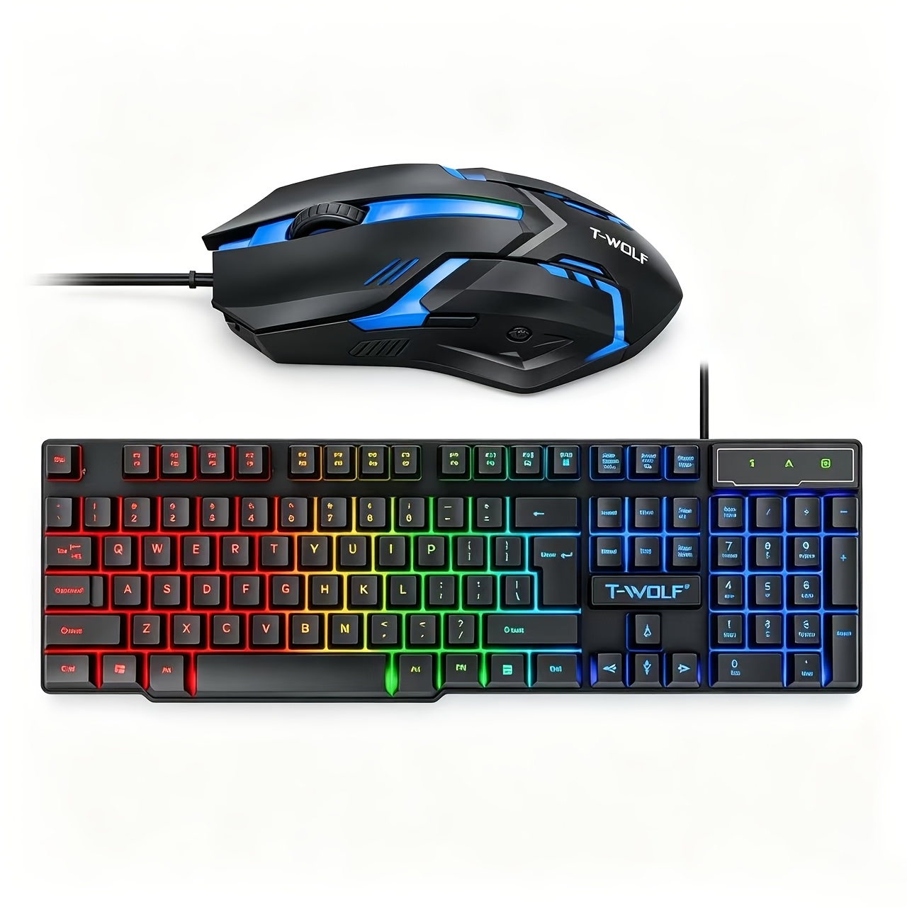 TEMU Combo Clavier et Souris de Gaming Rétroéclairé RVB, Ensemble Clavier Souris de Gaming Filaire USB pour PC, Ordinateur Portable, Bureau, Jeu