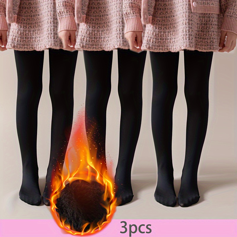3pcs Girls' -lined Tights, Children's Thermal Leggings, Slim-fit, Fashionable, And Versatile For Outerwear