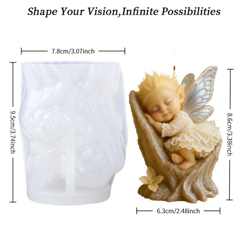 Mold, Sleeping Baby Silicone Mold With Intricate Wings, Lace Dress, And Natural Elements – Easy Demolding, Reusable For Handmade Scented Candles/garden Ornaments. Suitable For Wax, Resin