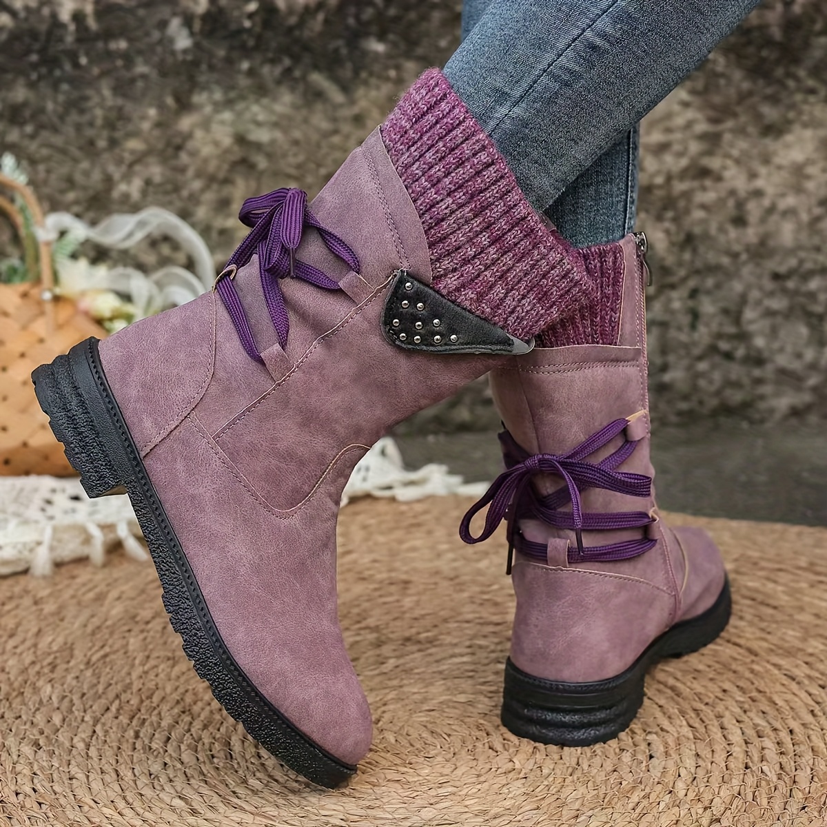 womens vintage   calf knitted boots Product details 1