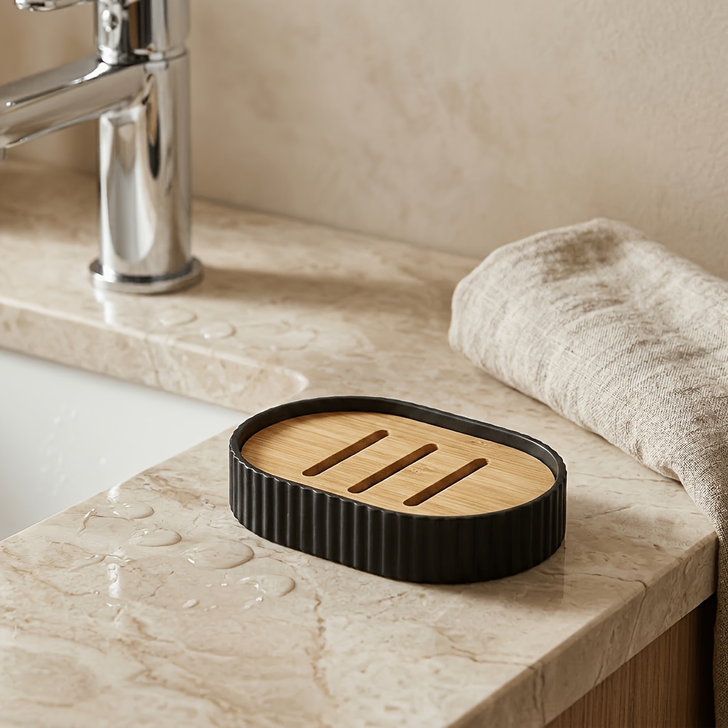 TEMU Soap Dish, Soap Holder With Drainage, Wooden Soap Dish For Shower, Bathroom, Sink, Kitchen And Countertop, Gravel White