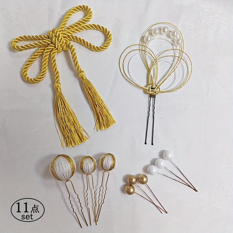 TEMU 新年のル装い用ヘアオーナメント ビーズフリンジルームバンド ベリーヘアピン 水引きコードデコレーション ヘアアクセサリー 卒業式ヘアピン 振袖スタイルレーション