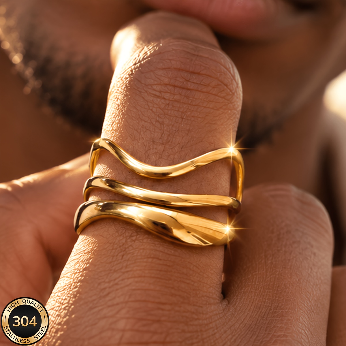 Unisex 18K Golden Plated Open-End Ring, Simple Design