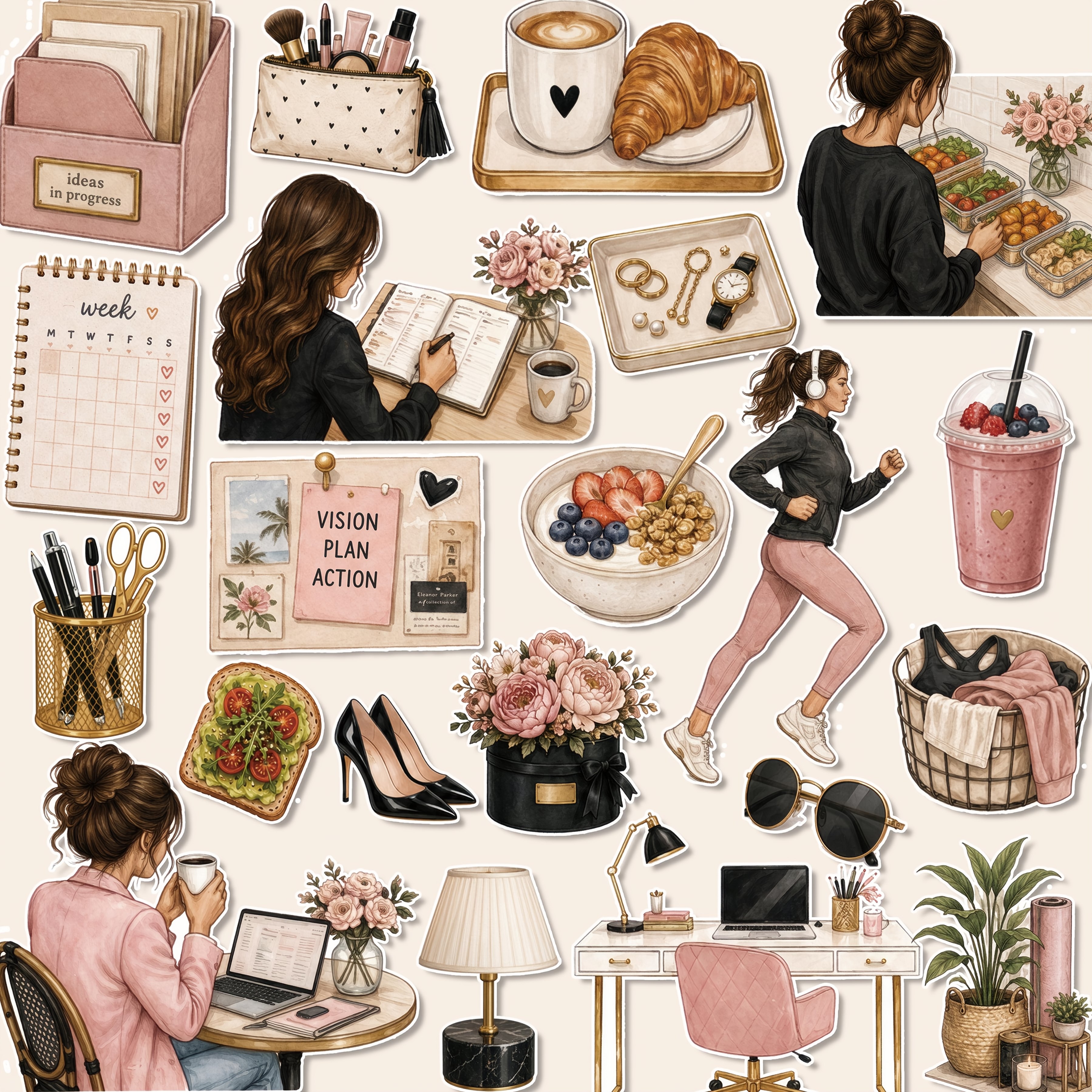 TEMU 1 Set, Pink Sports And Office-themed Stickers, Planner Stickers, Office Stickers, Friendship And Love Gift Stickers, Packaging Stickers, Holiday