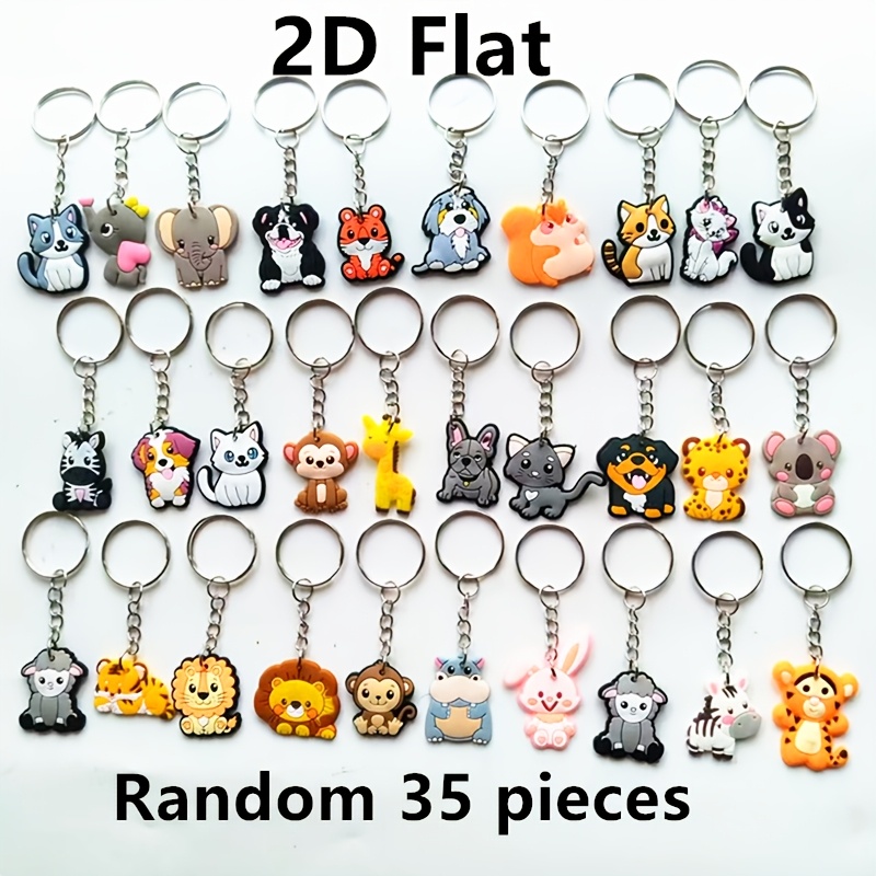 TEMU Assortimento casuale simpatici portachiavi 2D a forma di animale in PVC, design pratico e minimalista 2D piatto - Ciondoli a forma di , , tigre,