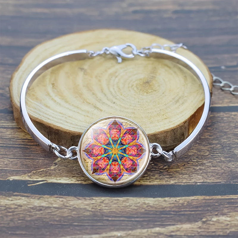 4pcs Creative Art Glass Ornaments Jewelry Set, Floral Pattern